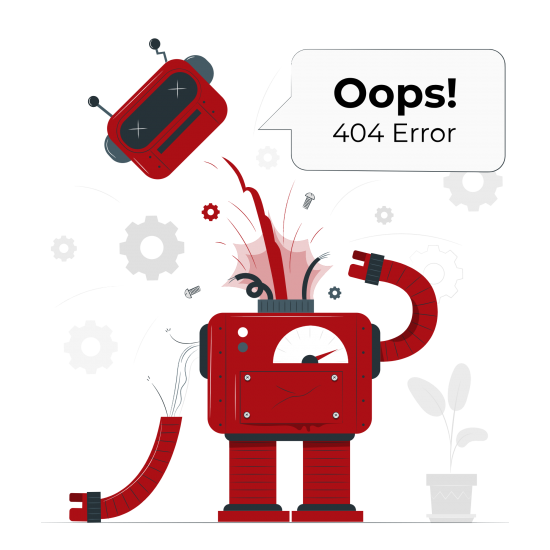Oops! 404 Error with a broken robot-pana